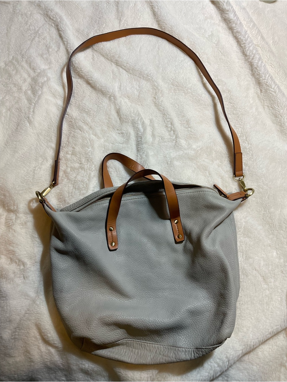 GAP Gray Pebbled Shoulder Tote with Tan Straps Leather READ
